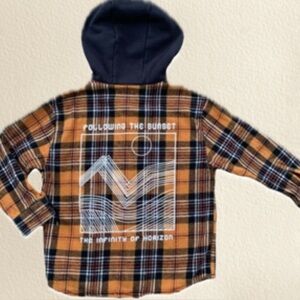 Zara Boys Plaid Flannel Hoodie (Size 7) – “Following the Sunset” Graphic Back